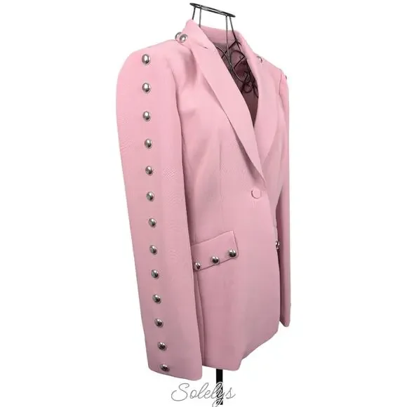 Cinq a Sept Dive Studded Crepe Pink Silver Single Button Blazer Jacket 4 NWT - Picture 5 of 10